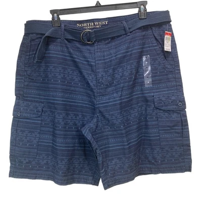 NWT Northwest Territory Cargo Shorts Belt Blue Plaid size 46 Cotton Mens Aztec - Image 1 of 4