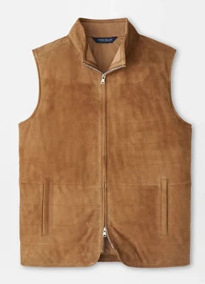 NEW MENS PETER MILLAR FEATHERWEIGHT SUEDE VEST TRAVEL COAT Jacket, MEDIUM,WALNUT - Image 1 of 4