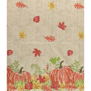 52 Square Autumn Harvest Pumpkins Leaves Border Vinyl Flannel Tablecloth Elrene - Picture 1 of 5