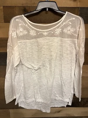 Kenar White Long Sleeve Top w/ Mesh& Embroidery XL Oversized - Image 1 of 2