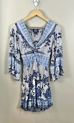 Angie NWT Women’s Floral Mini Dress M Twist Keyhole Boho Smocked Back - Image 1 of 4