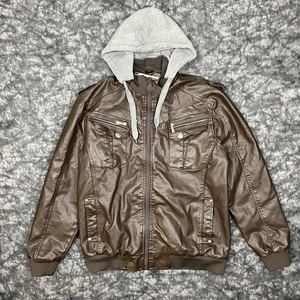 Chor Clothing Co Bomber Jacket Mens Size L Faux Brown Hooded Pockets Lined - Picture 1 of 11