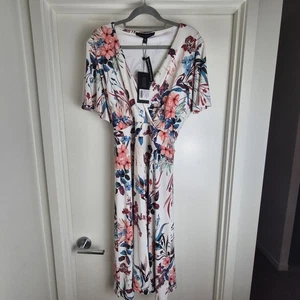 bird BY DESIGN Printed Jersey Midi Faux Wrap Dress, Brand new with tags Size 18. - Picture 1 of 8