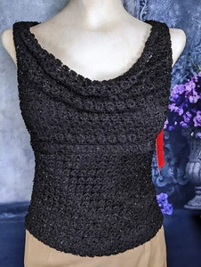 JS Collections Womens Black Beaded Crochet Cami Crop Top Tank Size 6 NWT - Picture 1 of 7