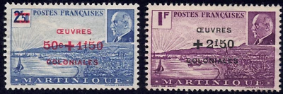 1944 Martinique SC# B10A-B10B - Fort de France-Surcharged in Red or Black - M-H - Image 1 of 2