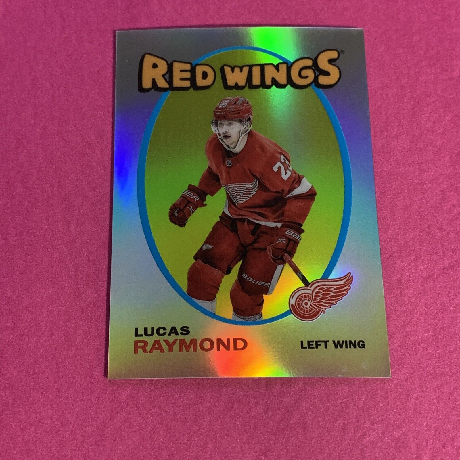 🐶 2022-23 Topps Chrome Hockey Sticker Lucas Raymond Refractor Red Wings  #619