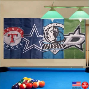 Dallas City Teams Logos Flag 3x5 Cowboys Mavericks Rangers Stars Man Cave Banner - Picture 1 of 9