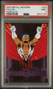 #d/199 PURPLE PSA 9 MINT FALCON 2024 METAL UNIVERSE #124 MARVEL COMIC MCU *TPHLC - Picture 1 of 2