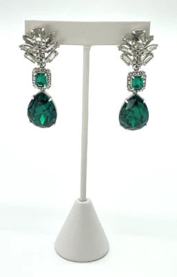 J Crew Gold Tone Magic Forest Green Crystal Drop Statement Earrings NWT - Image 1 of 4