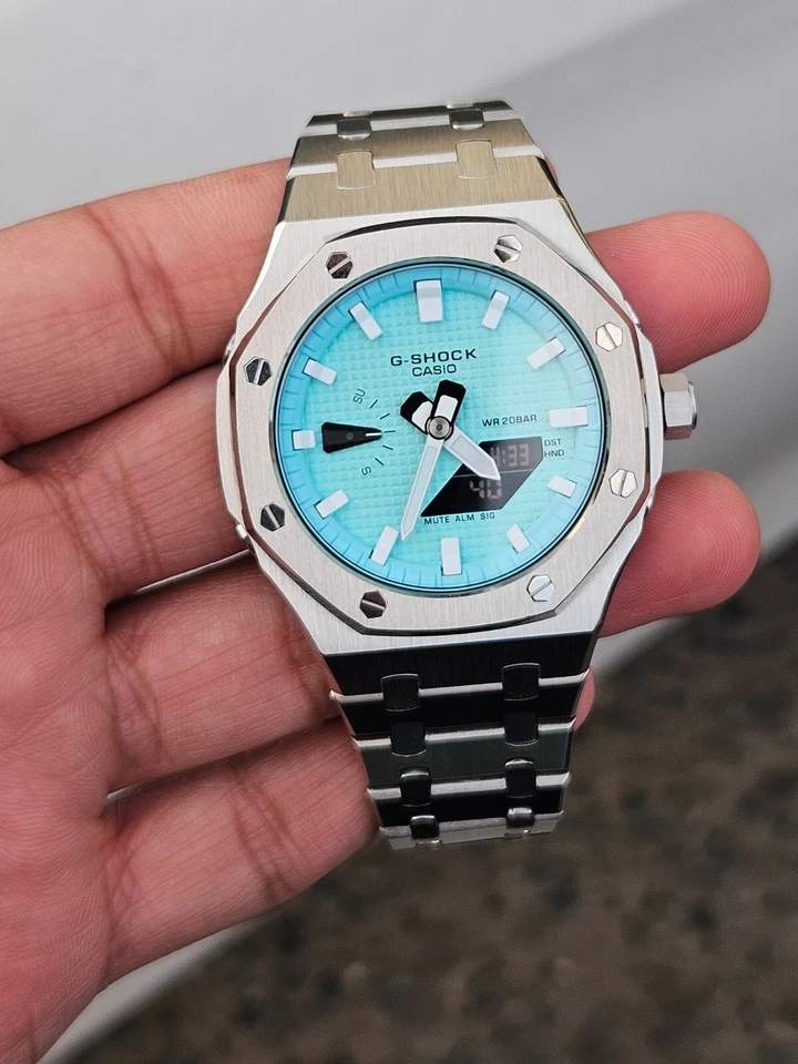 "Custom Mod G-Shock GA-2100 -black Carbon Case & Red Markers"