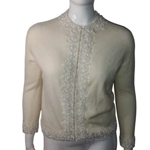 Vintage 40's 50's Angora Wool Sweater Size Medium Valentina Cream Rockabilly  - Picture 1 of 9