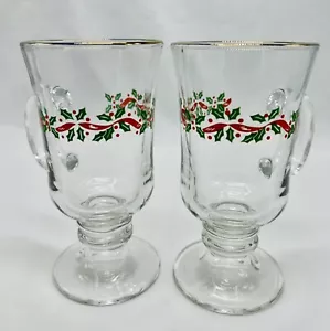 Christmas Libbey Holly Berries & Ribbon Irish Coffee Mug Glasses Lot 2 Vintage - Picture 1 of 7