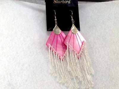 PENDIENTES COLGANTES DE MADREPERLA ROSA CON CUENTAS AÑOS 80 VINTAGE Foto 1 de 4