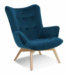 Ohrensessel Relaxsessel Angie Skandinavisch Holzfüße Samtoptik Grau Blau Grün 08 - Bild 1 von 13