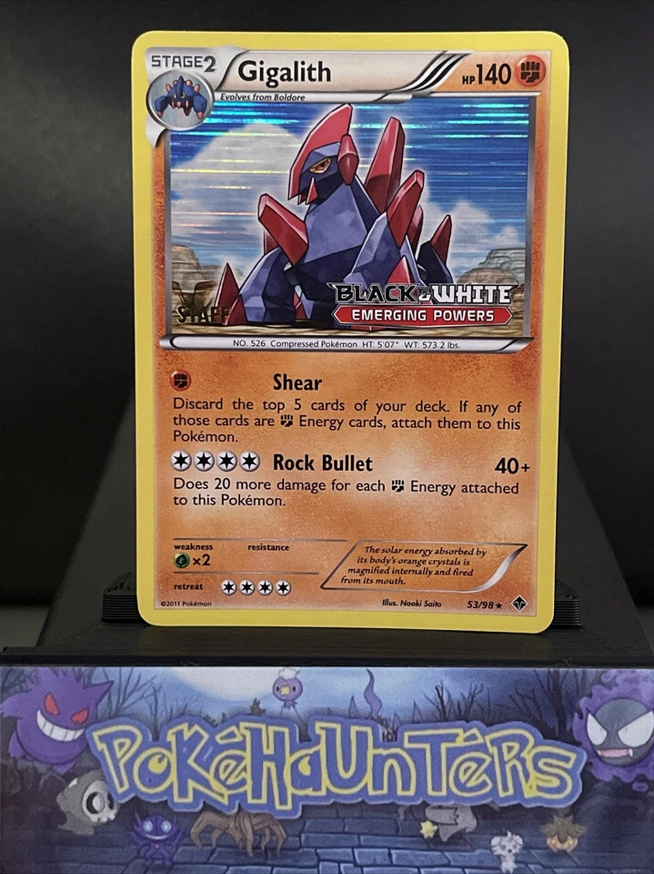 Pokemon Card Gigalith 53/98 STAFF STAMPED Emerging Powers Prerelease Promo NM - Image 1 of 4