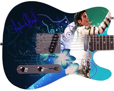 Michael Jackson Facsimile Autographed Signed Graphics Photo Guitar - Image 1 of 3