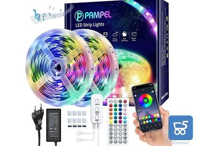 2 Strip LED RGB 5 Metri Smart Telecomando Controller Bluetooth App 12V Timer 10M - Immagine 1 di 4