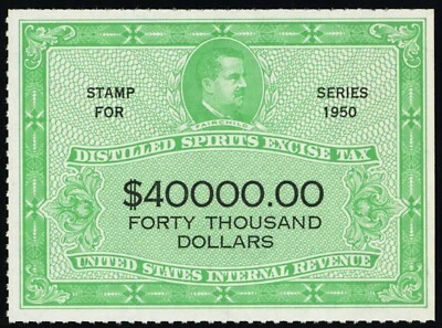 RX24, Unused $40,000 Distilled Spirits Stamp - PSE Cert CV $750 - Stuart Katz - Image 1 of 2