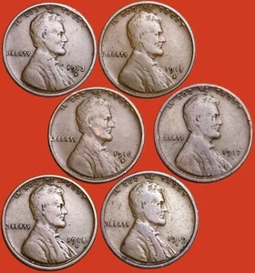 1913-D - 1919-D ALL DENVER MINT Lincoln Wheat Cent Pennies G/VG (6 COIN LOT) - Picture 1 of 2