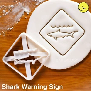 Shark Warning Sign cookie cutter | attack ocean beach birthday party nautical - Picture 1 of 4