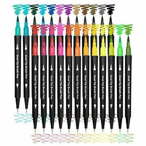 Piochoo Dual Brush Marker Pens for Coloring Fine Point and Brush Tip - 24 Colors