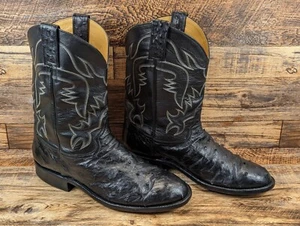Caboots Men's Size 10 EE Ostrich Quill Black Leather Western Cowboy Roper Boots - Picture 1 of 9
