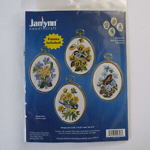 Set of 4 Janlynn 2006 Birds & Butterflies Embroidery Kit #004-0753 with Frames