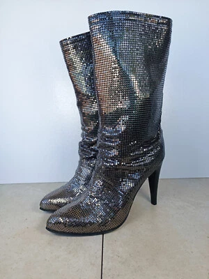 Botas femininas Gianni Barbato edição limitada desleixadas com malha de metal salto alto 38 - Imagem 1 de 4