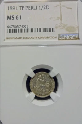 Peru 1891 TF 1/2 Dinero MS 61 NGC - Image 1 of 4