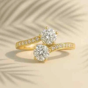 925 Sterling Silver Moissanite Bypass Ring Anniversary Ring Wedding Gift For Her - Picture 1 of 11