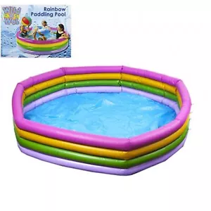 Giant Inflatable Reusable Paddling Pool 4 Ring Rainbow Kids Summer Outdoor Pool - Picture 1 of 6