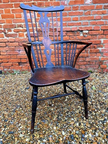Mid 18thC English Antique Thames Valley Fruitwood & Elm Windsor Armchair Cover