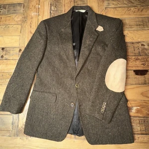 Evan Picone Tweed braun kariert Wolle Blazer Wildleder Ellenbogen Patch 40R USA - Bild 1 von 9