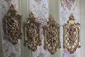 4 Vintage Gold Wall Plastic Hanging Floral 1971 Decor Retro 70s NICE - Bild 1 von 11