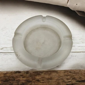 Vintage Frosted Glass Ashtray 4.5" Round Mid-Century Modern Heavy Glassware - Picture 1 of 2