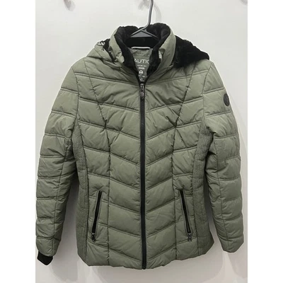 Chaqueta Nautica Stretch Puffer Desmontable Capucha Polar Bolsillos Negro Salvia Foto 1 de 4