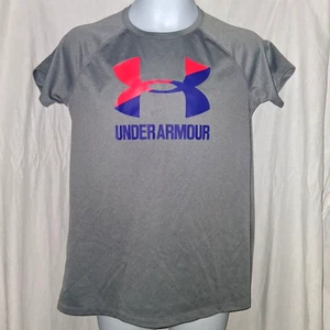 Under Armour HeatGear Girls Size Y XL Gray Stretch Tee T-Shirt Athletic Wear - Picture 1 of 4