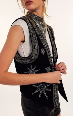 Free People Life of the Party Embellished Black/Silver Velvet Vest size XS - Image 1 of 4