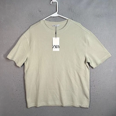 Camiseta Zara Para Hombre Talla Pequeña Acanalada Algodón Verde Salvia Cuello Redondo ¡NUEVA! Foto 1 de 4