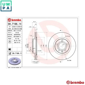 2x BRAKE DISC 09.7196.11 FOR VW SEAT AUDI A4/S4 AEB/AFY/ARG/APT/ADR 1.8L 4cyl A4 - Picture 1 of 10