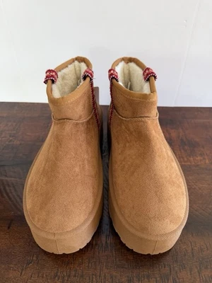 Botines de plataforma Olivia + Kate bajos forrados de piel sintética para mujer talla 9 gamuza tostada nuevos Foto 1 de 4