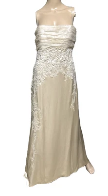Badgley Mischka Vintage Runway Bead Embroidered Lace Wedding Long Dress Gown 12 - Image 1 of 4