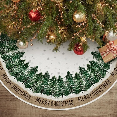 Merry Christmas Christmas Tree Skirt 48 Inch, Snowflake Winter Holiday Tree Mat  - Image 1 of 4