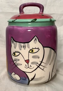 Tarro de golosinas vintage Chaleur Happy para perros y gatos con tapa gatos ratones mariposa - Imagen 1 de 6