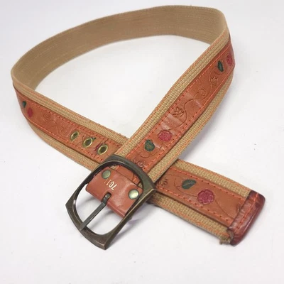 Cinturón Flor Lona 34 Flor Hoja Pintado Cuero Tooled Borde Marrón De Colección 7011 Foto 1 de 4