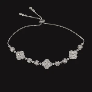 2.5 CARAT DIAMOND BRACELET PAVE CLOVER CLUSTER STATION LARIAT 14k WHITE GOLD - Picture 1 of 2