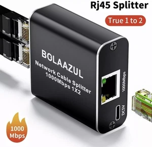 1X2 Gigabit 1000Mbps Ethernet Splitter 1 to 2 Way Network RJ45 Splitter Adapter - Picture 1 of 4