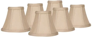 Set of 6 Bell Lamp Shades Evaline Taupe Fabric Brown 3x6x5 Candelabra Clip-On - Picture 1 of 6