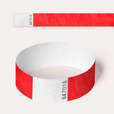 AA WRISTBANDS Red Plain and Customised Printed Tyvek Wristbands, Paper Like, Security, Parties