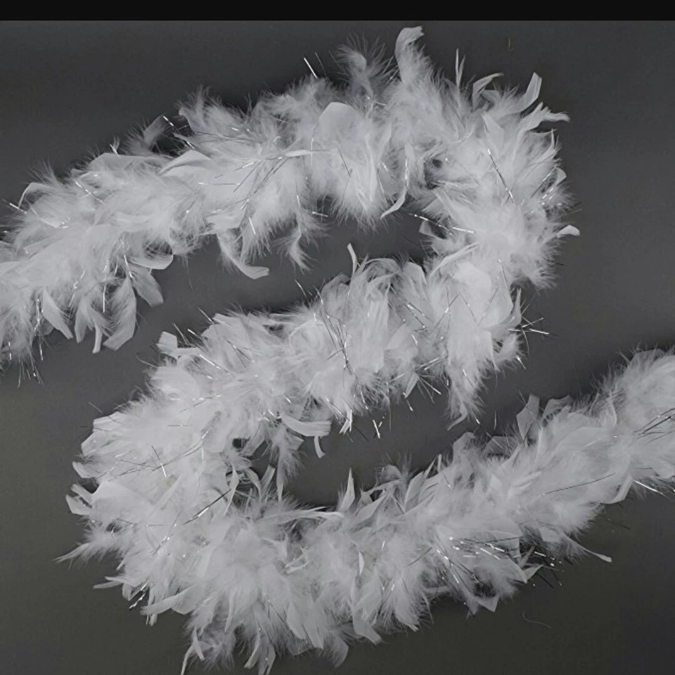 65 grams chandelle feather boa white with silver tinsel  - Image 1 of 1